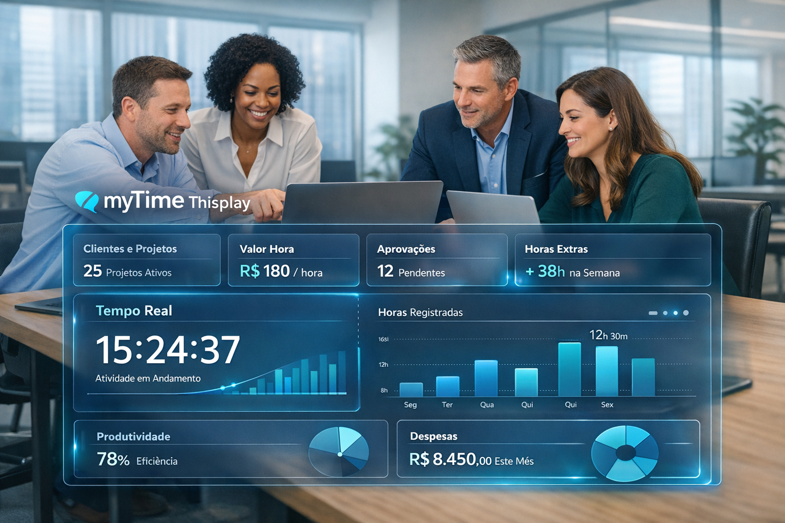 Dashboard em tempo real com métricas de produtividade